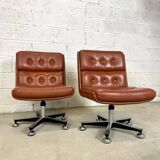 Pair of brown leather armchairs 1980