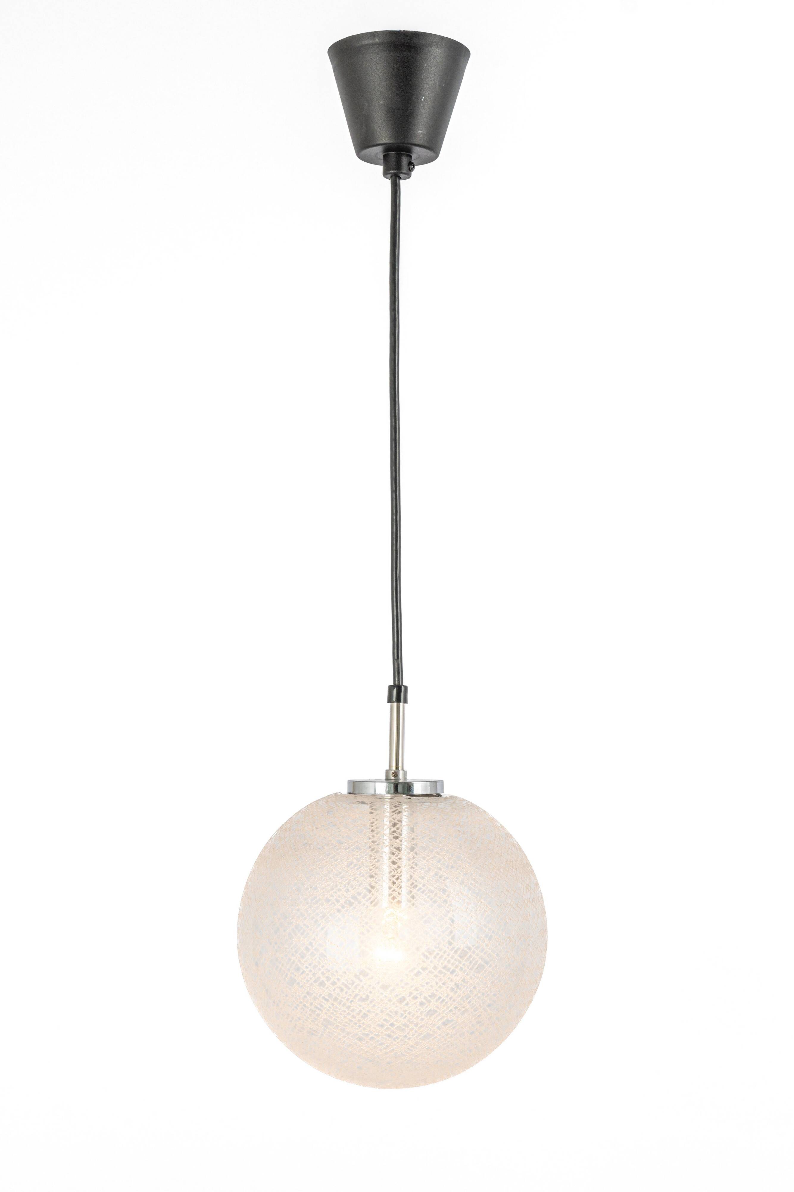 Small chrome Limburg pendant light with glass ball, Germany, 1970s.