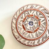 Handmade terracotta wall lamp with blue enamelled center