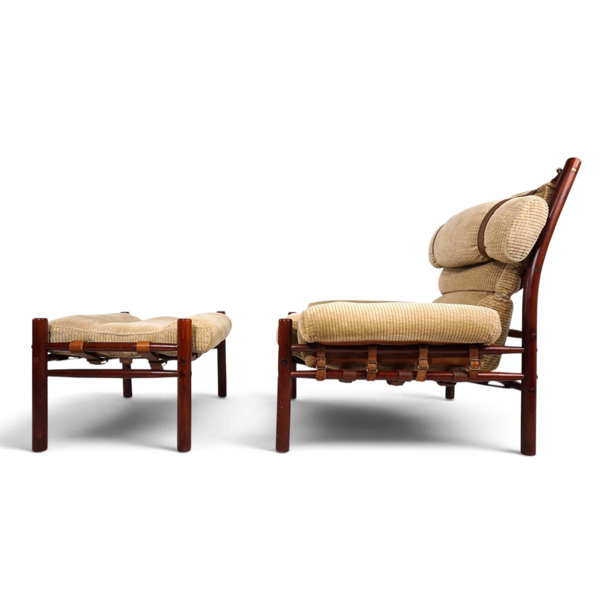 Arne Norell Inca Lounge Chair with Ottoman – Original Cord Upholstery, 1970