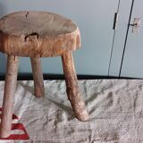 Old small country stool in raw wood - tripod base