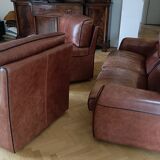 Sofa 2 armchairs vintage leather