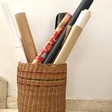 High basket with woven straws