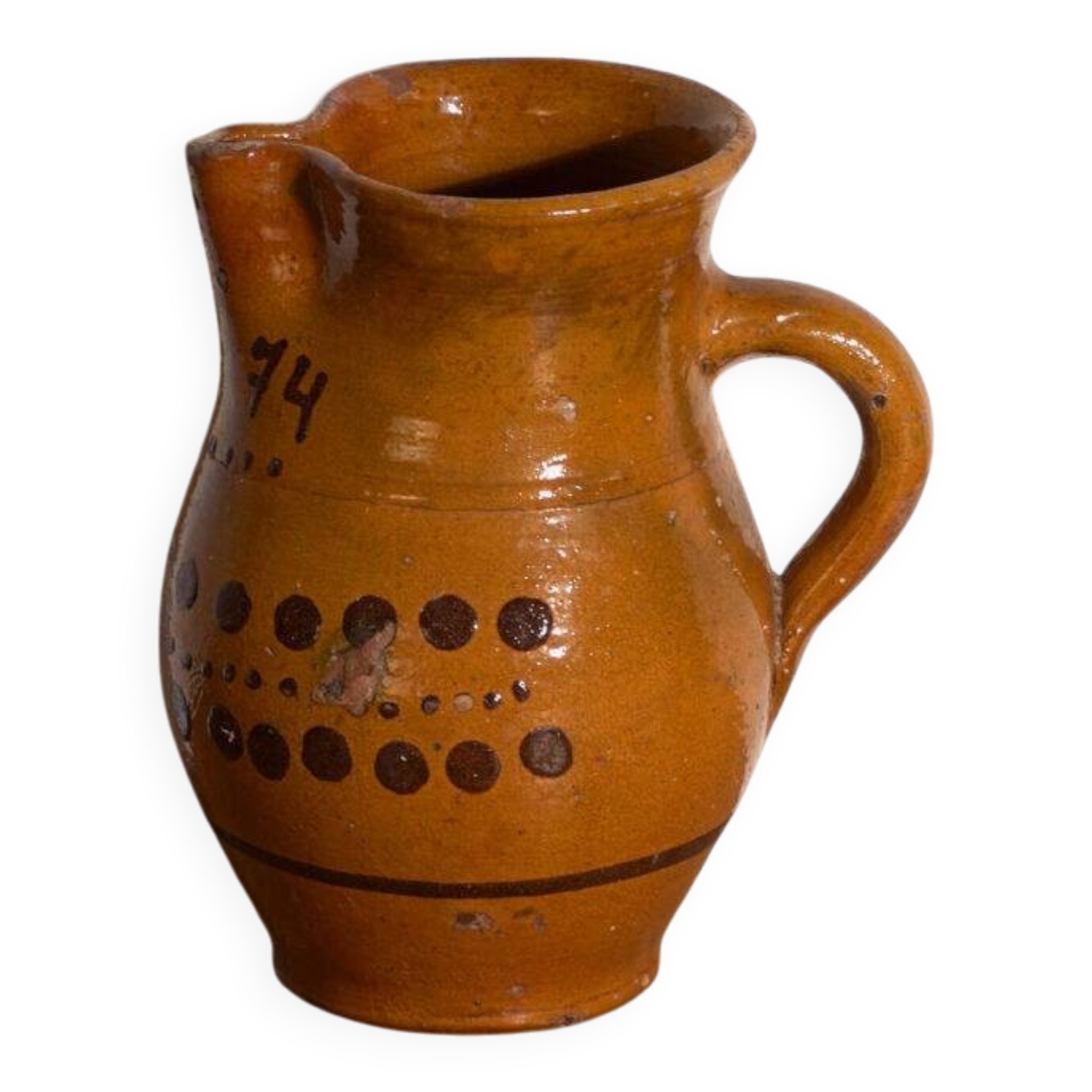 Old glazed ceramic jug – Central Europe, 1974