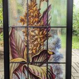 Pair of stained glass windows Hollyhocks