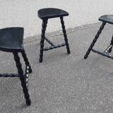 Set of tripod stools with fluted legs