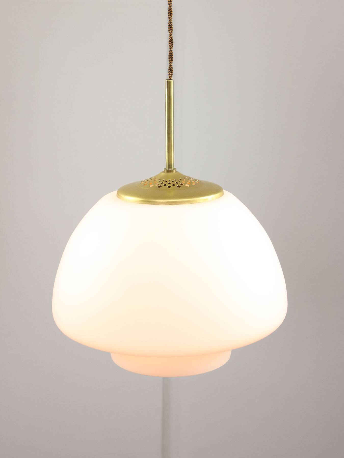 Mid-Century Modern Italian Opaline Glass and Brass Pendant Lamp