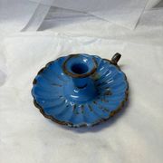 Blue enameled candle holder