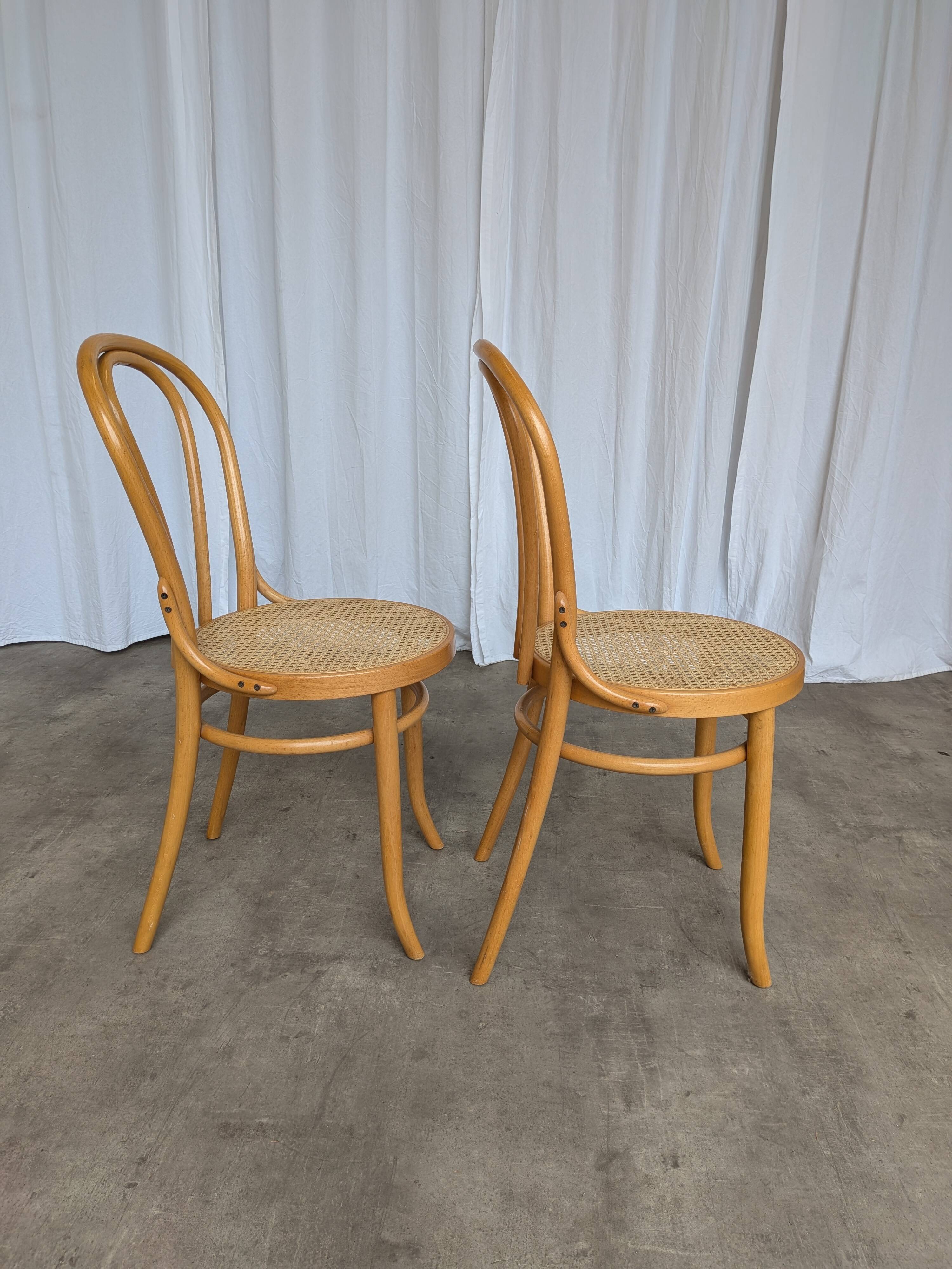 Set of 2 Thonet Style Bentwood Chairs with Cane Seat / Mid-Century Dining F