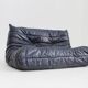 Vintage Togo Ligne Roset 2 seater sofa blue leather by Michel Ducaroy 1990s