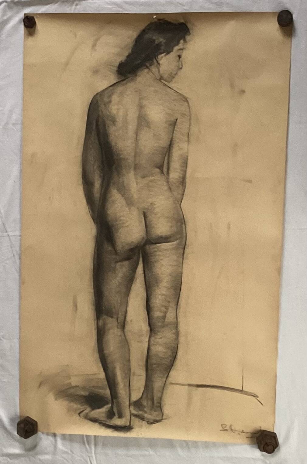 Grande dessin d’une femme « Nue « signée vers les années 1940 dimension : hauteur -120 cm- largeur -