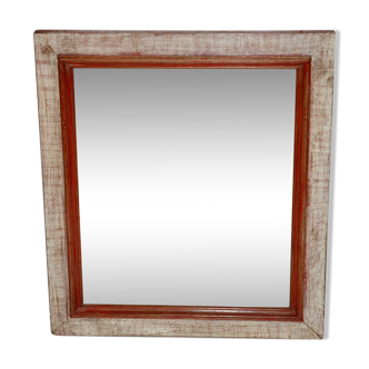 Miroir en bois patine rouge/orange et blanc cassé