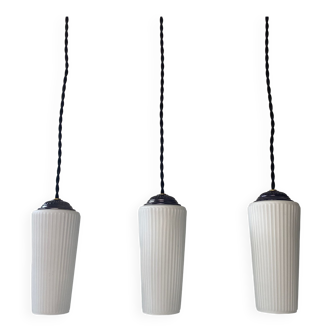 Lot 3 old vintage conical opaline pendant lamps