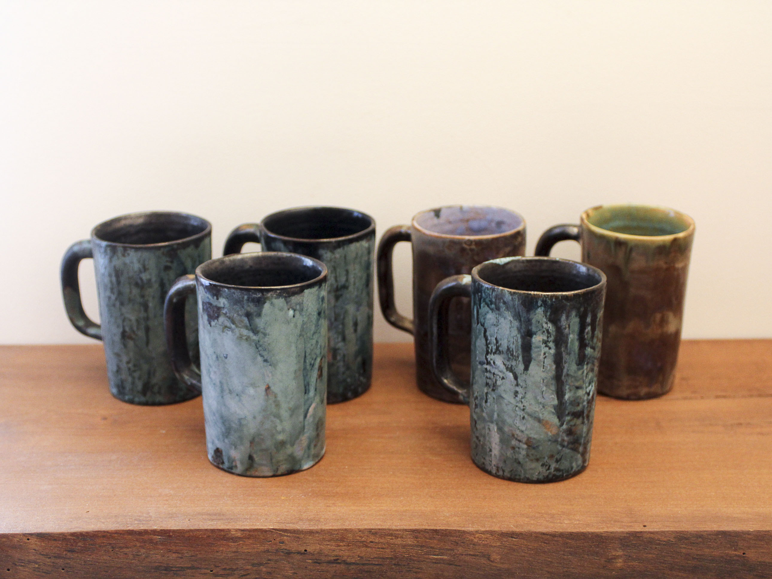 6 glass enamelled ceramic cups by Henry Simon
