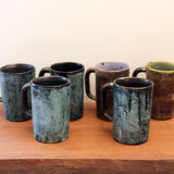 6 glass enamelled ceramic cups by Henry Simon