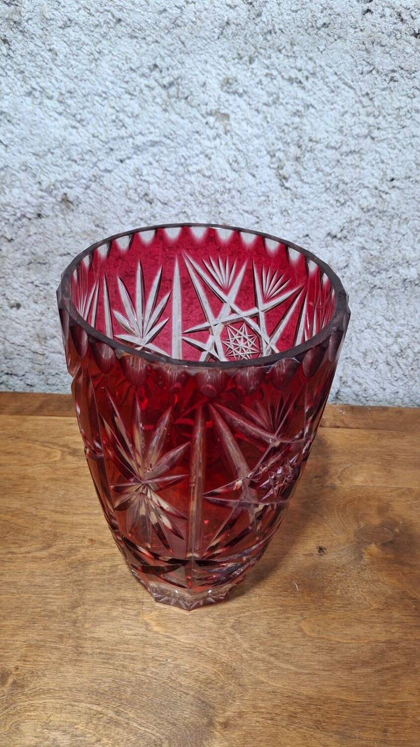 Large ruby red cut crystal vase – Central Europe 1950s