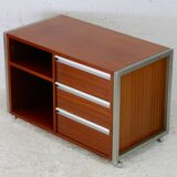 Storage unit by Henri Lesêtre & Claude Gaillard, solid wood, polished steel. France, circa 1970