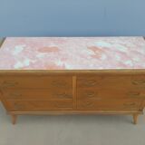 Vintage chest of drawers over glass decorated light oak 60's