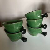 Set of 5 cups in green glazed clay Dieulefit 1960