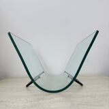 Post modern Fiam Italy curved glass magazine rack , 1980’s