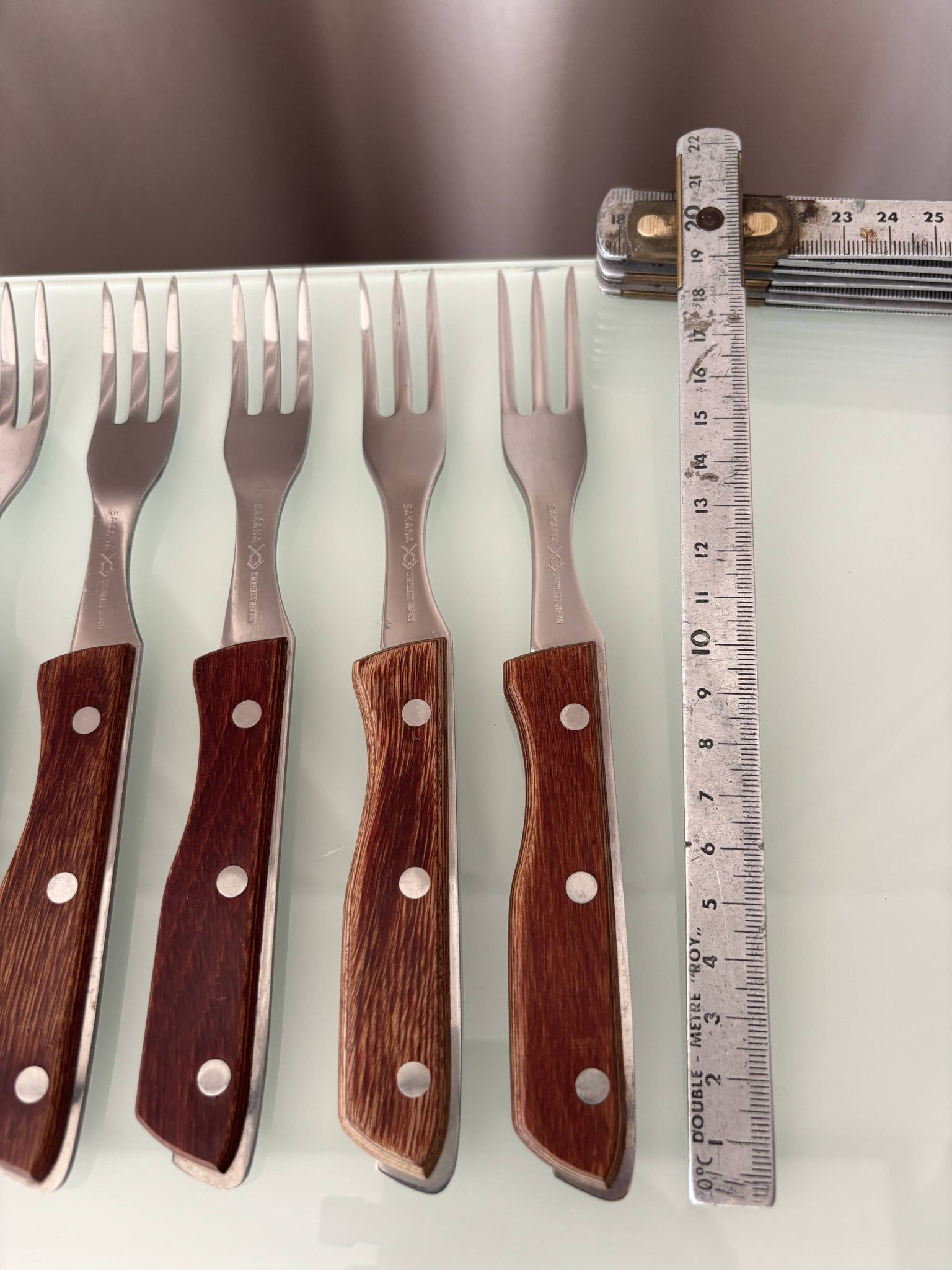 Set of 6 Vintage Sakana Japan Forks | Stainless Steel & Wood Handles