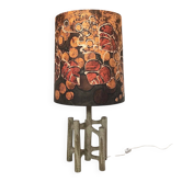 Grande lampe de table en céramique sculpturale avec abat-jour en batik textile, années 1960.