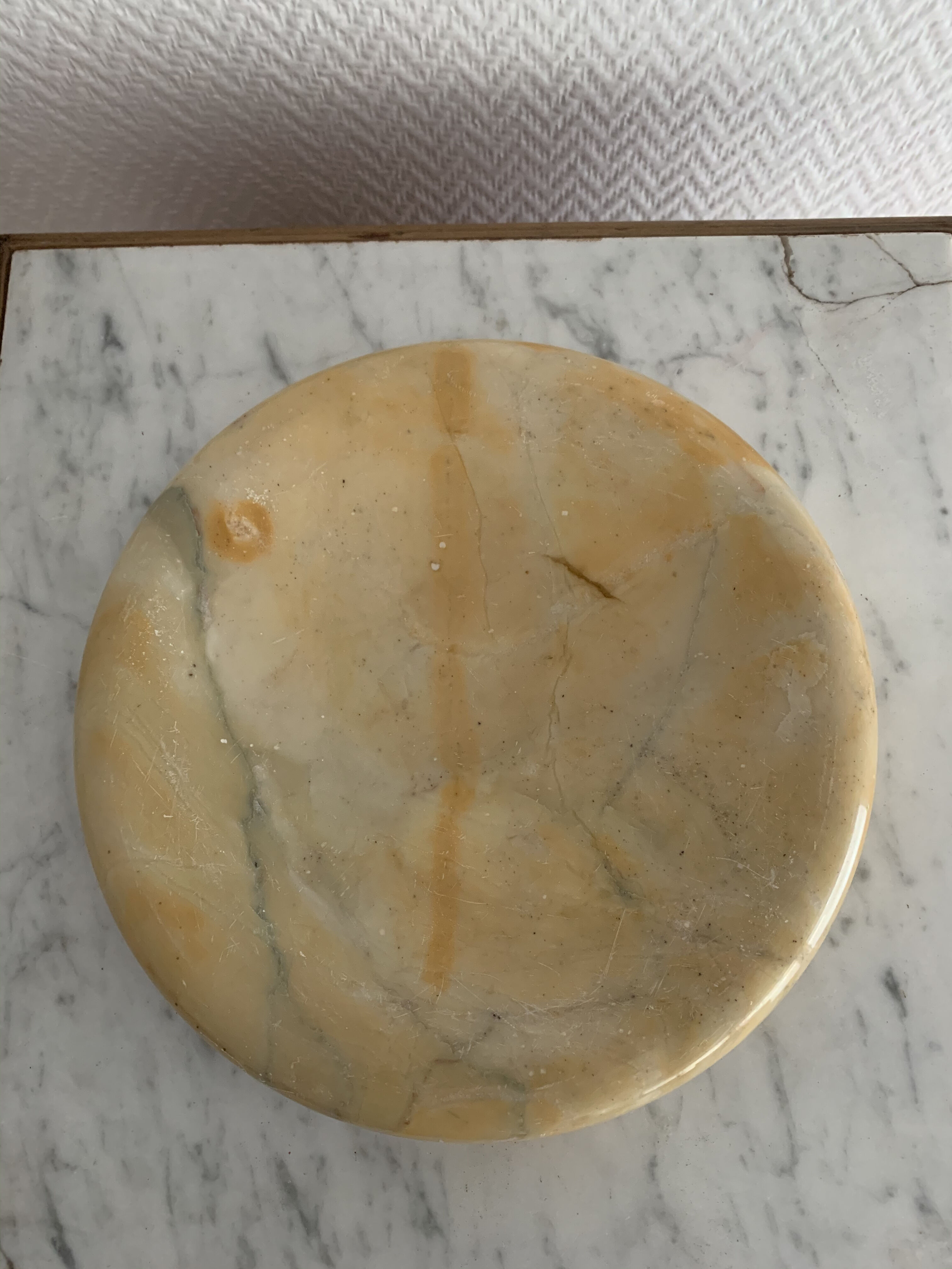 Vintage beige round marble ashtray