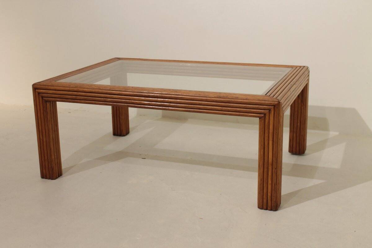 Rattan and glass coffee table - 60s/70s