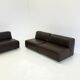 Set of 3 vintage space age modular leather sofas / armchairs in dark brown