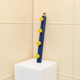 Vintage 1980s pencil-shaped wardrobe - Pierre Sala style - postmodern Memphis design - blue and yellow - 1980s
