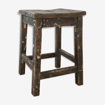 Tabouret en bois rustique wabi sabi