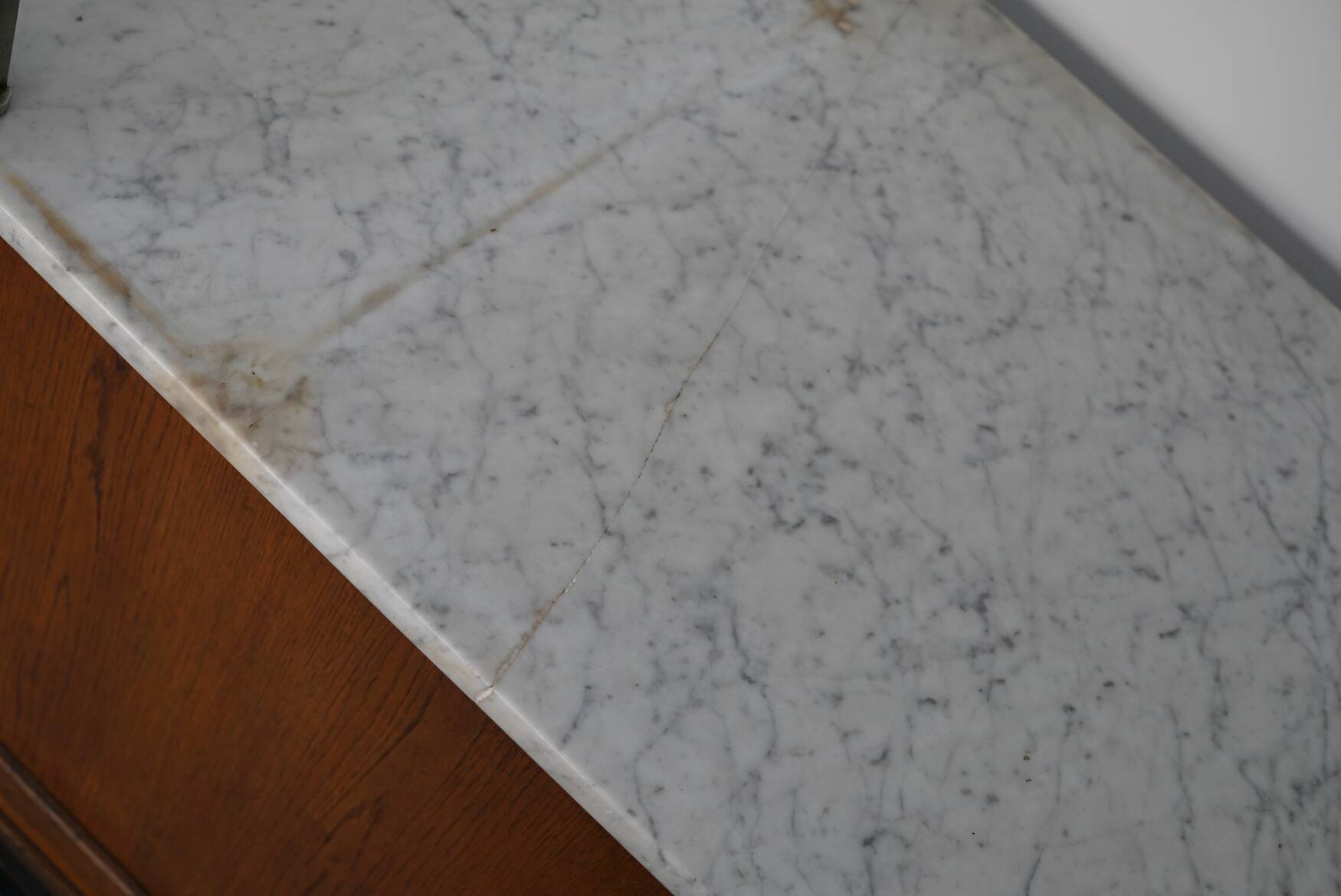 Large Antique Art Deco German Oak & Marble Chocolate Shop Counter, 1920s