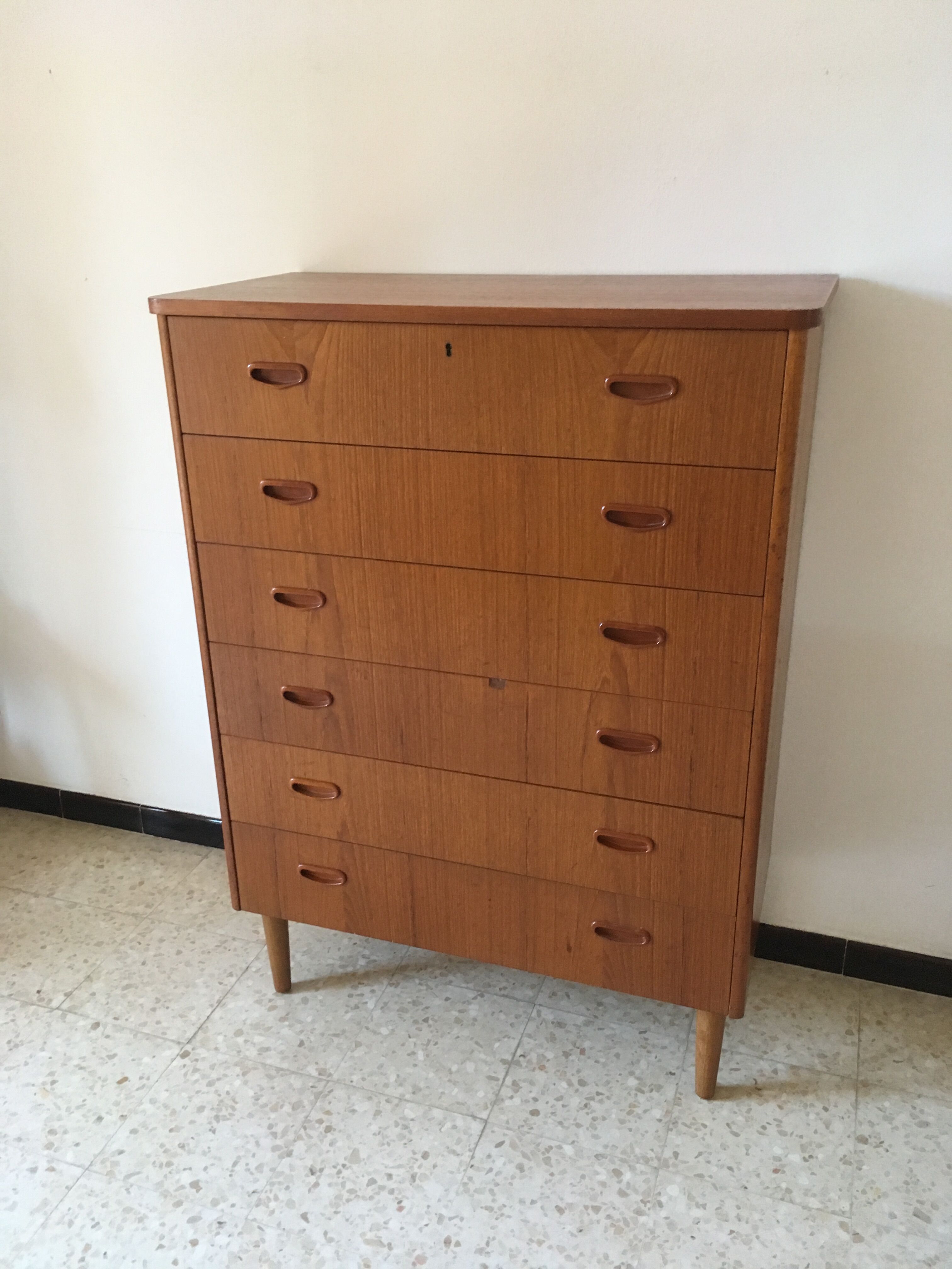Scandinavian vintage teak stamped dresser 60s
