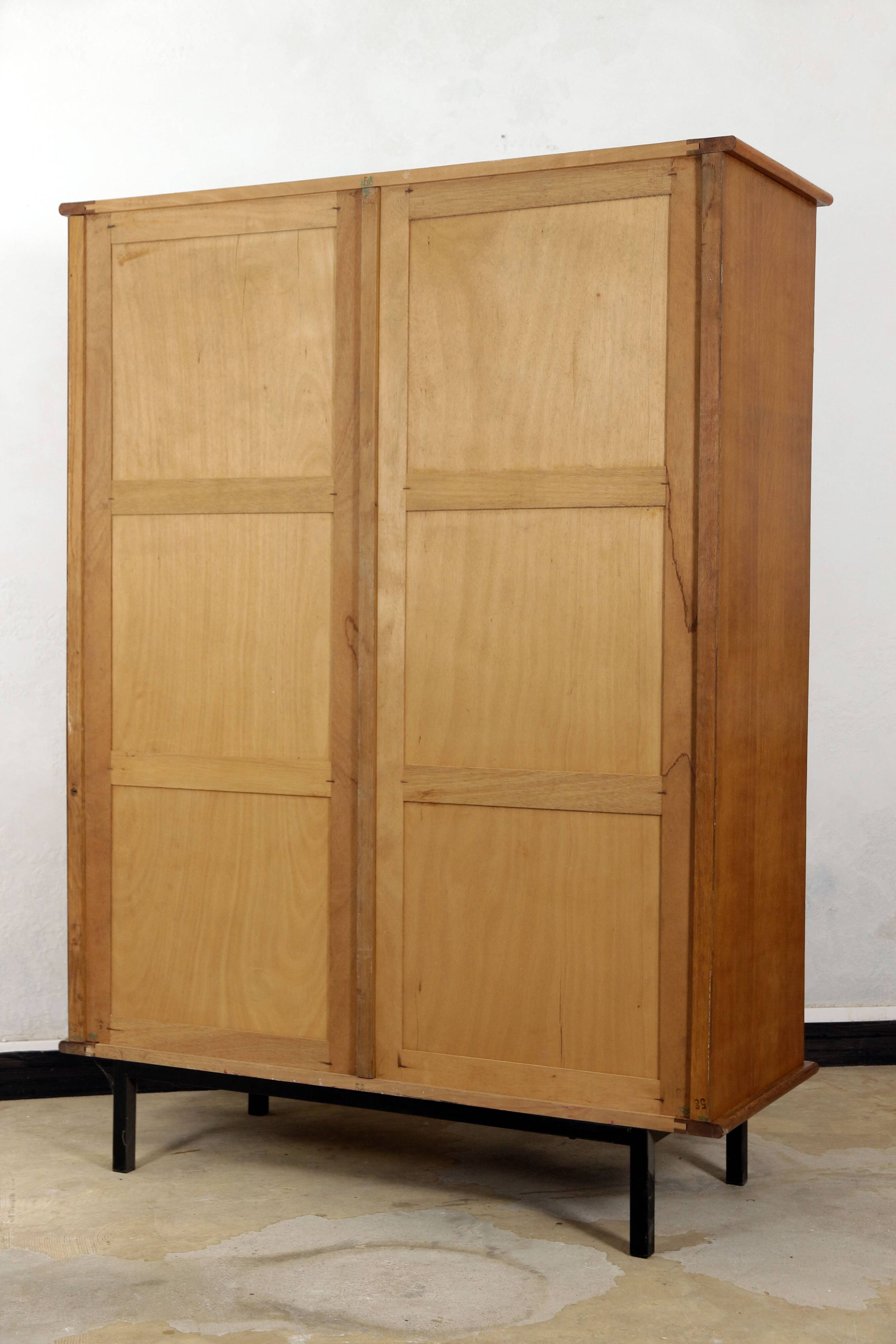 Vintage 1960 removable rattan and oak cabinet