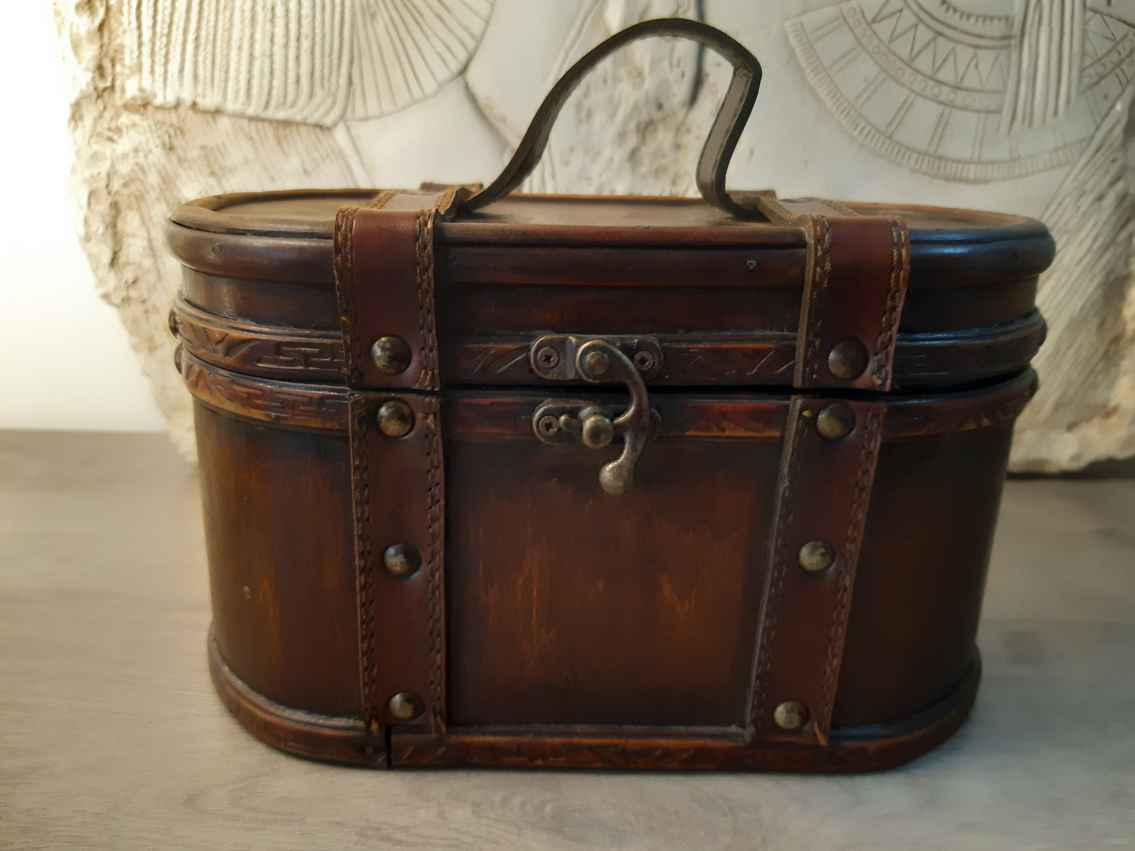Chest old wood and leather
