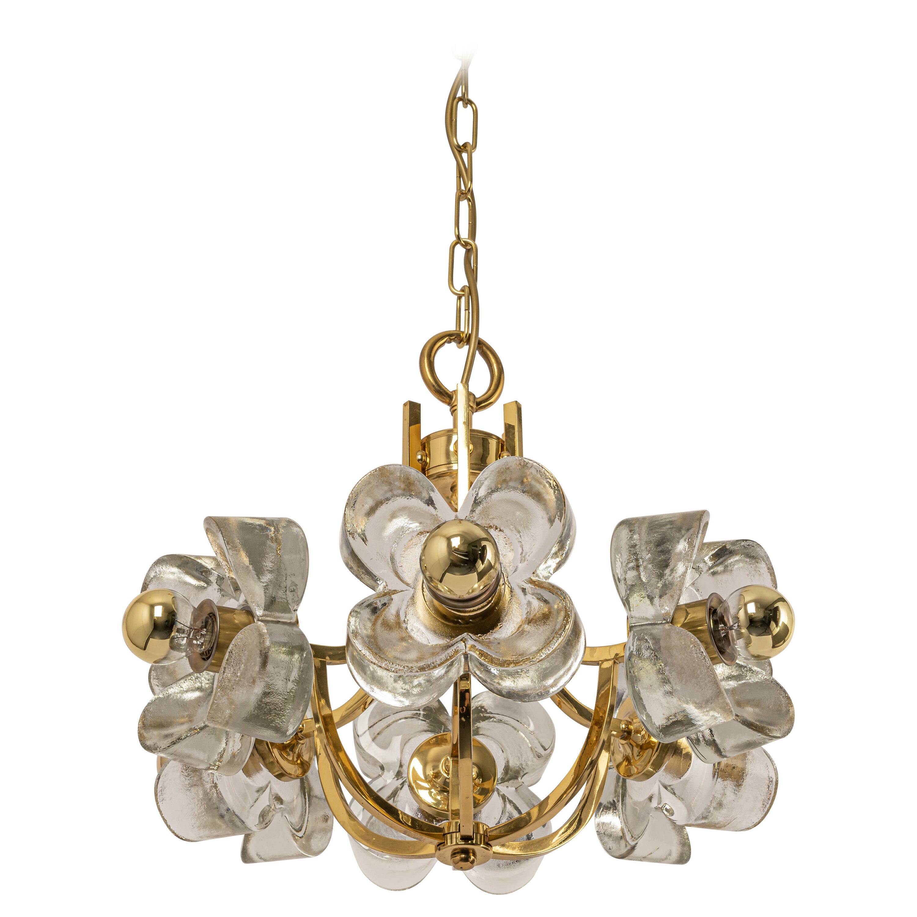 Large brass and crystal pendant light by Sische, Germany, 1970s.