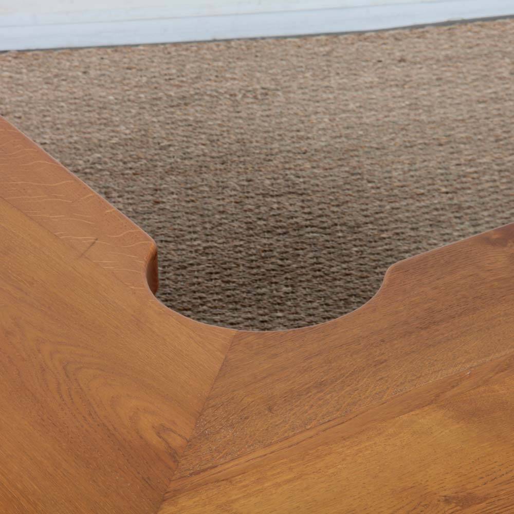 Solid oak coffee table in the style of Seltz, 1980.