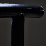Black leather and steel dining chairs - set of 4