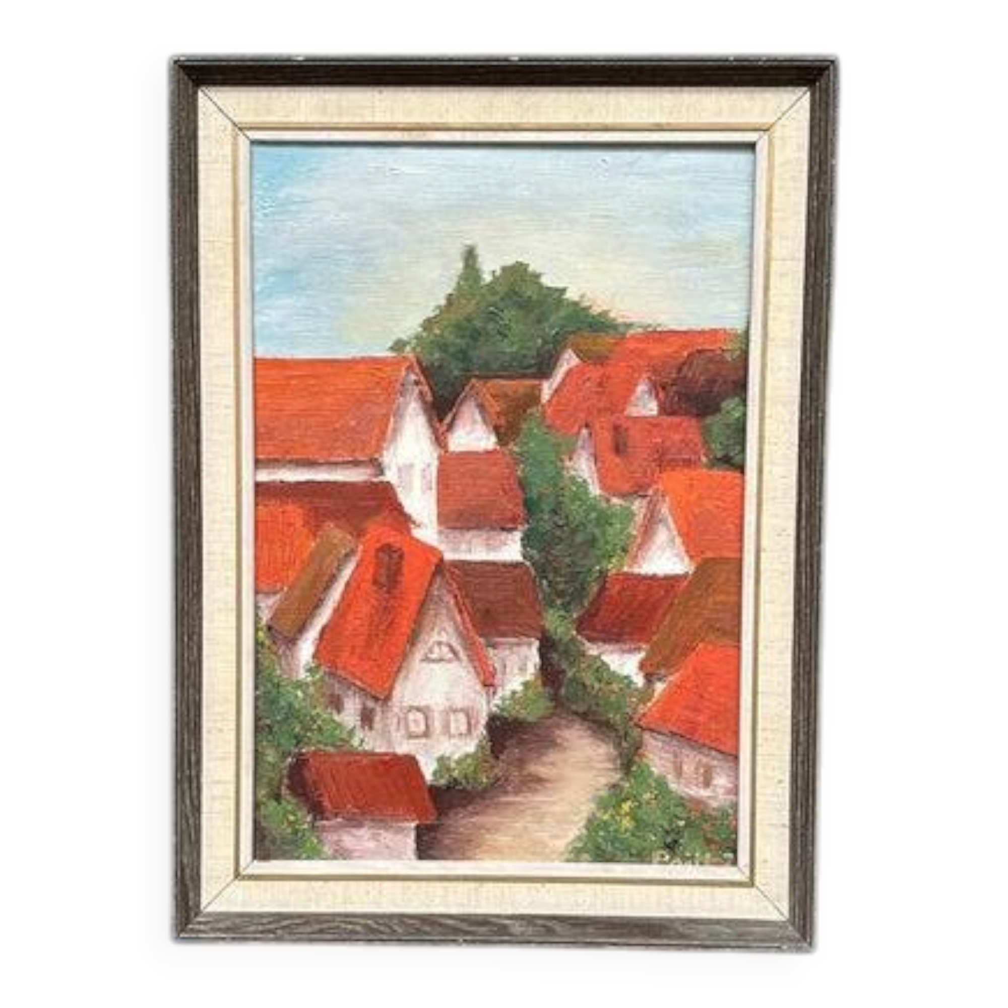 Original Swedish Oil on Canvas – “Village with Red Roofs” – Dated 1973
