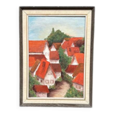 Original Swedish Oil on Canvas – “Village with Red Roofs” – Dated 1973