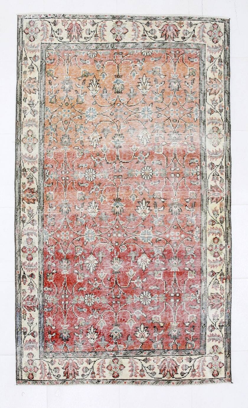 Red & Orange Floral Pattern Persian Rug, 119x200Cm
