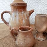 Vintage stoneware 8 mazagrans teapot and milk jug set