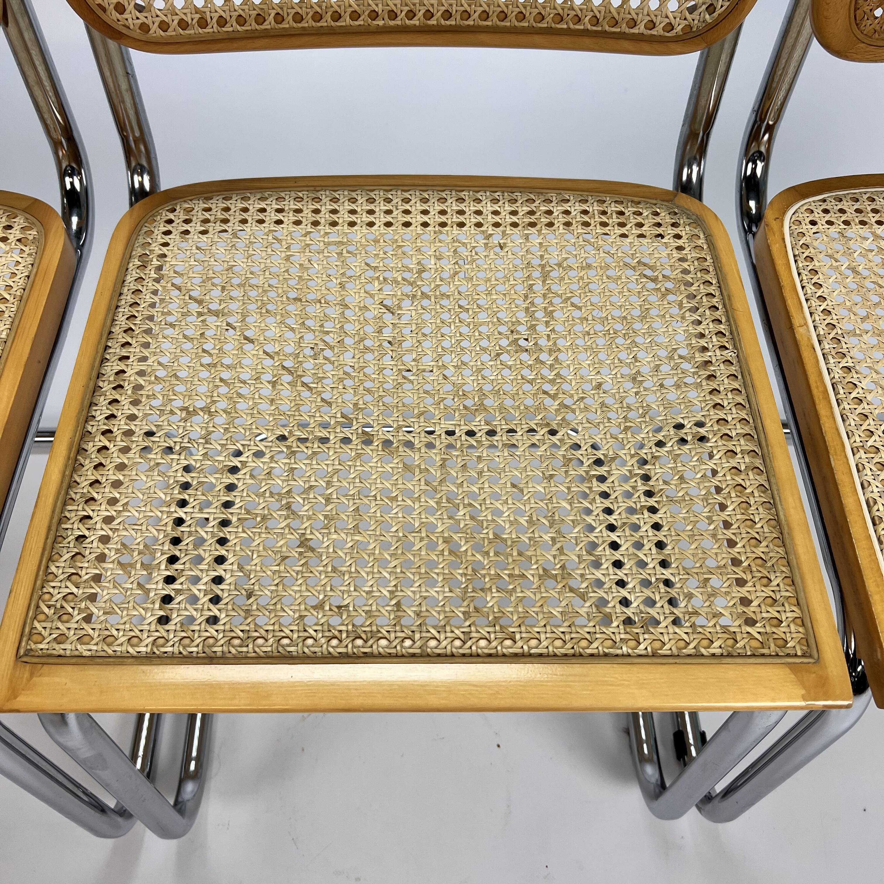 Set of 4 tubular frame and cane cantilever dining chairs, italy, 1970s