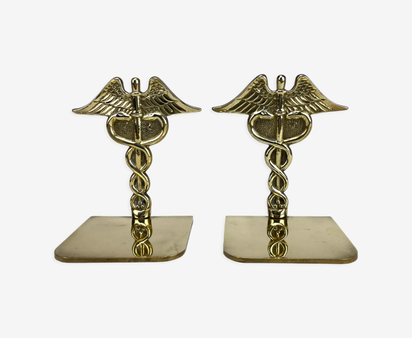 Caduceus bookends of Hermes in brass