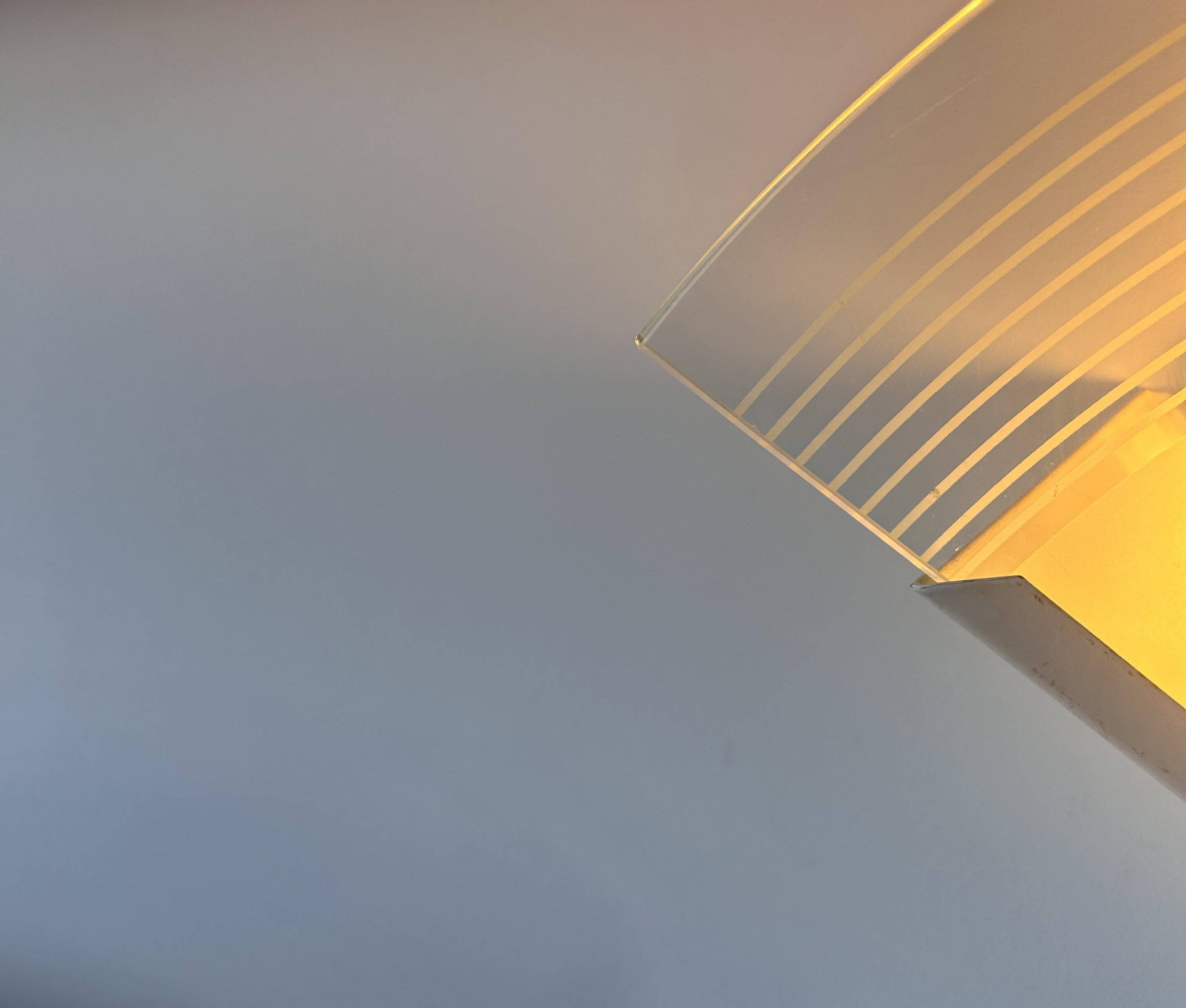 Pair of vintage wall lights, white lacquered metal and sandblasted glass, France 1970