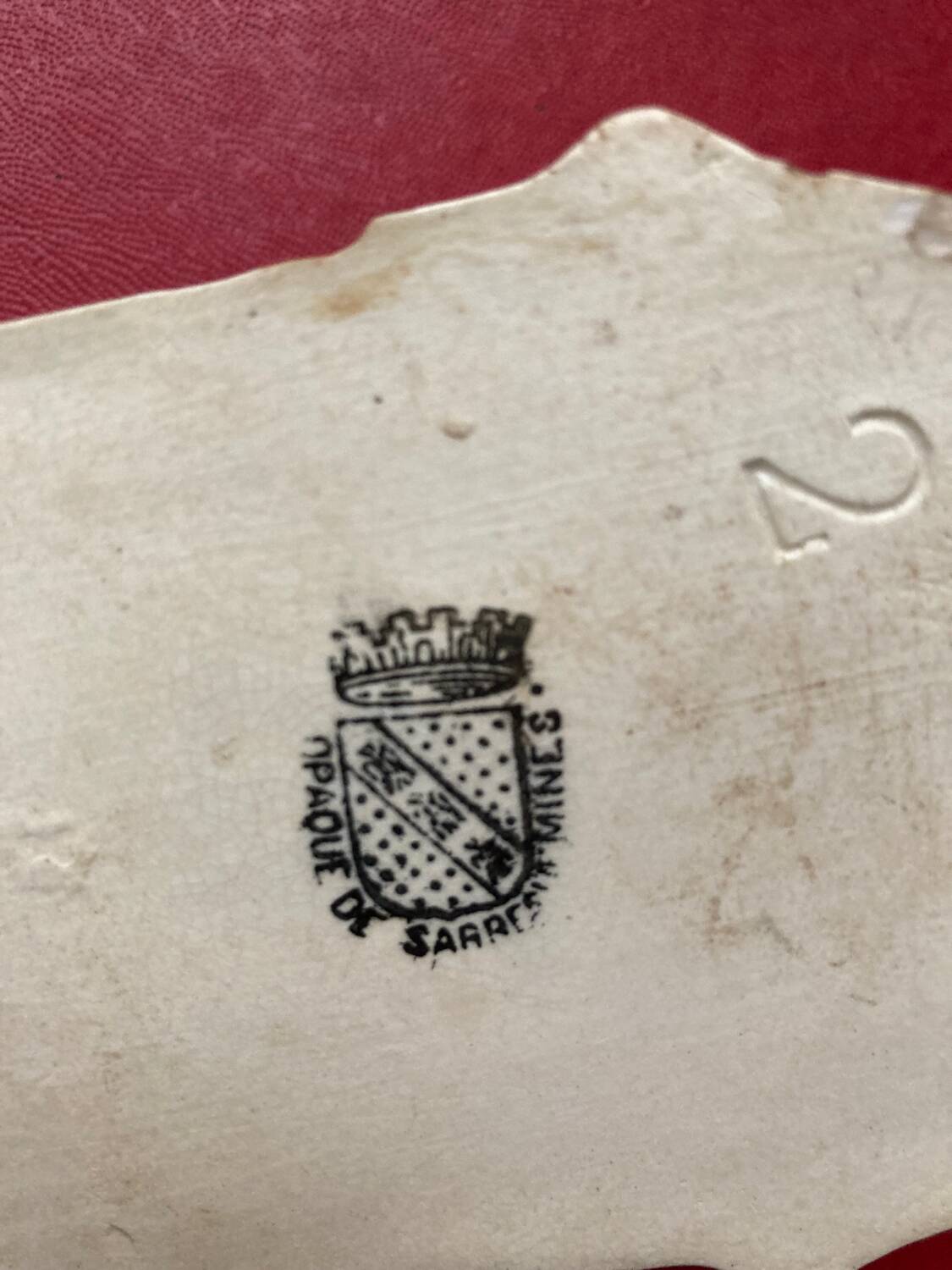 Digoin Sarreguemines earthenware holy water font