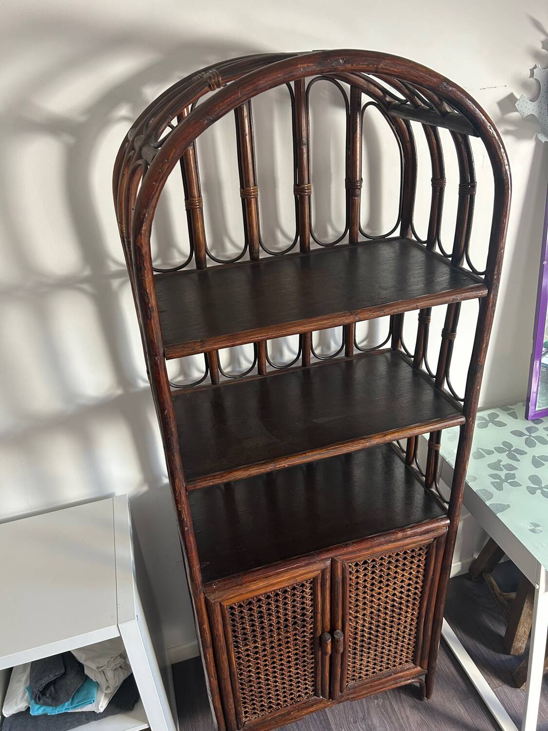 Rattan shelf / bookcase with cabinet