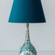 Vintage Royal Delft Ceramic Table Lamp, Rare Teal Delvert Glaze, New Lampshade