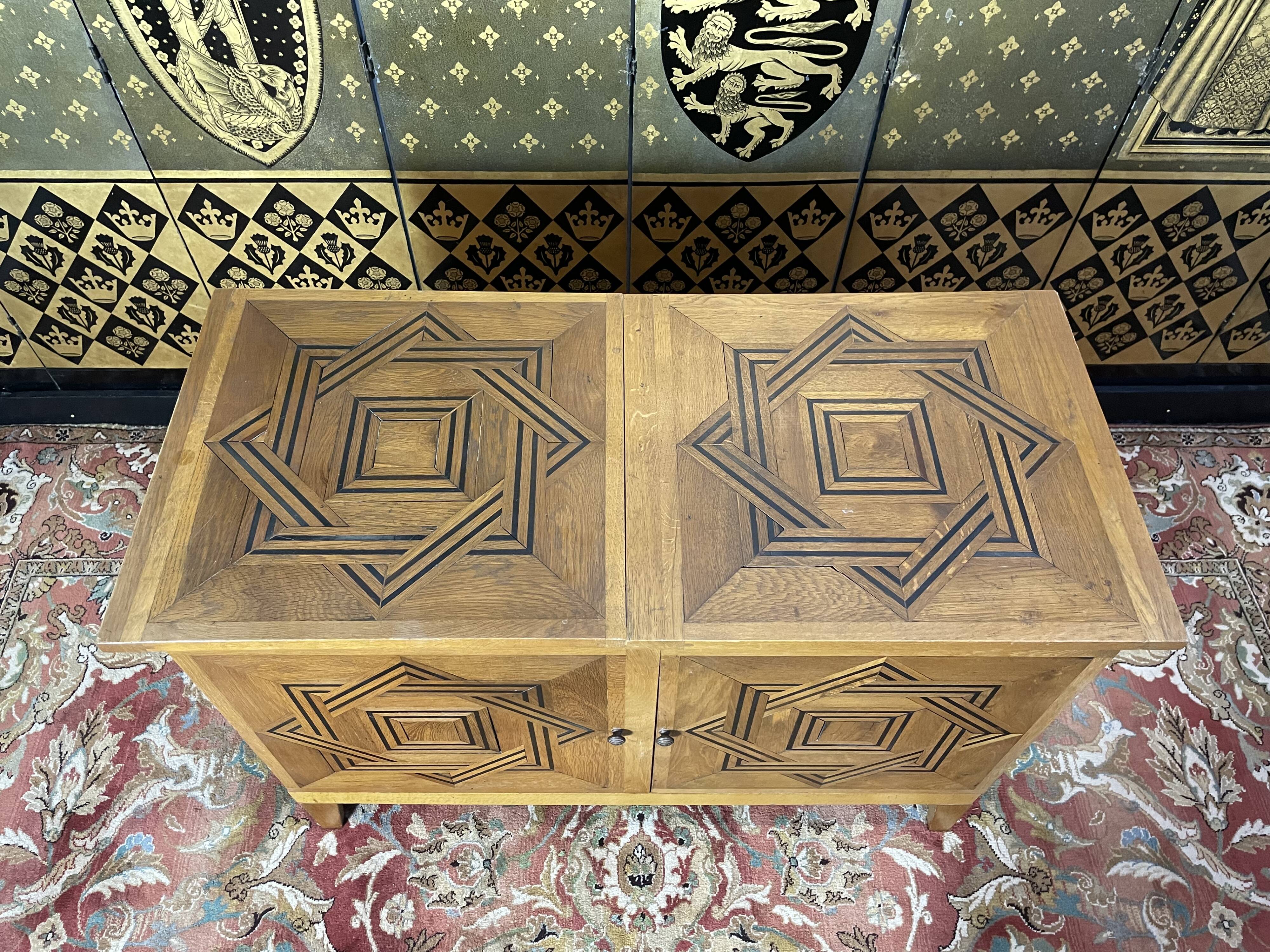 Vintage low sideboard in parqueted oak 1960