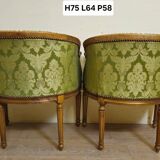 Pair of antique armchairs in Louis XVI style – green damask fabric